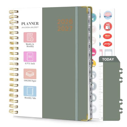 Planner 2026-2027, Weekly and Monthly Academic Planner, Jul 2026 - Jul 2027, 8.5"x11" Large Hardcover Daily Planner Calendar with Tabs for Women, Year Planning Agenda for Teacher and Student (Green) - color: Green
