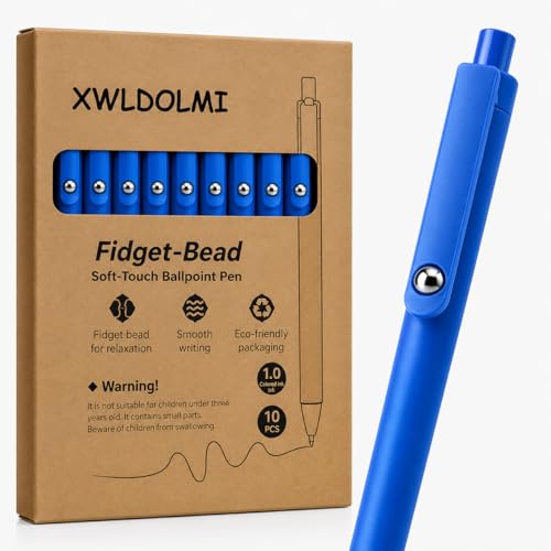 10 Pack Fidget Pens for Adults, Anxiety Relief Ballpoint Pens, 1mm Smooth Writing for Journaling and Bible Study, Soft Rubber Barrel, Sensory Office and School Supplies（Blue） - color: Blue