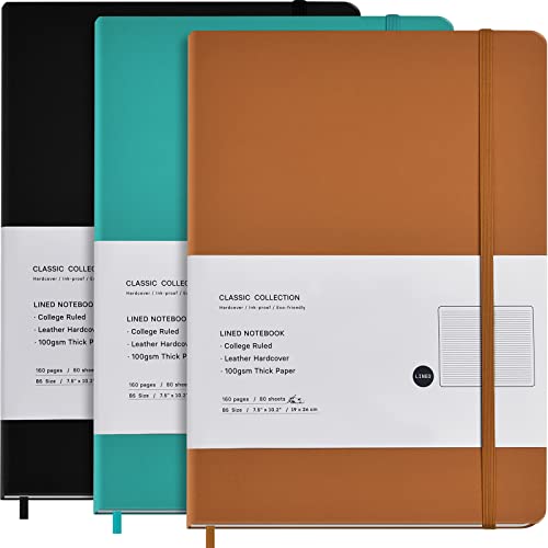 3 Pack B5 Journal Notebooks Classic Ruled Notebooks Hardcover Lined Journals for Office Home School Business Writing Note Taking, 10.2 x 7.5 inch, 100GSM Thick Paper, 160 Pages (Black/Brown/Green) - color: Black/Brown/Green