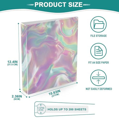 Holographic Rainbow Round Ring Binders 1.5 Inch 3 Ring Binder with Clipboard Holds 200 Sheets Office Home School - color: Multicolored 27