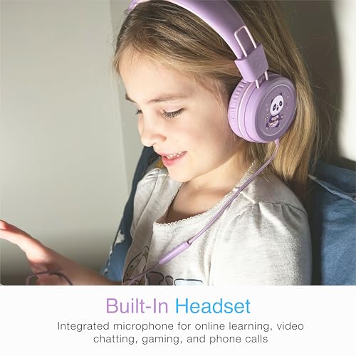 MEE audio KidJamz KJ55 Wired Children’s Headphones with 3.5mm Plug, Colorful Graphics, Volume Limiter & Microphone, Adjustable On-Ear Kids Headset for Online Learning/School/Travel/Tablet (Lavender) - color: Lavender, style: Standard