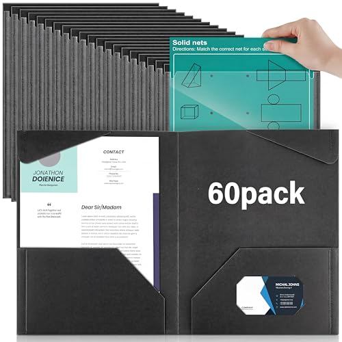 Henoyso 60 Pack Plastic Folders with Clear Front Pockets Bulk Heavy Duty File Folders with 2 Pockets and Card Slot for Student Teacher Back to School Supplies Office Presentation (Black) - color: Black