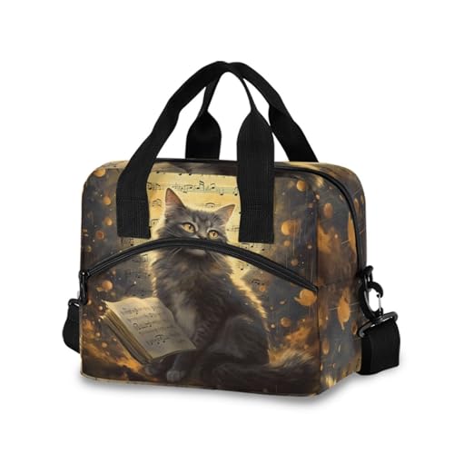 ALAZA Cat Music Notes Book Dots Moon Insulated Lunch Bag Women Men Portable Reusable Cooler Lunch Tote Bag for Work Office Picnic College - color: Multi 10
