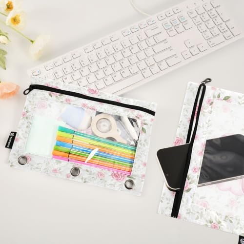 Gredecor 3 Ring Binder Pencil Pouch, Cute Coquette Pink Ribbon Bows (14) Zippered Pen Case Pouches with Clear Window, 2 Pack Stylish Office & School Supplie - color: Cute Coquette Pink Ribbon Bows (14)