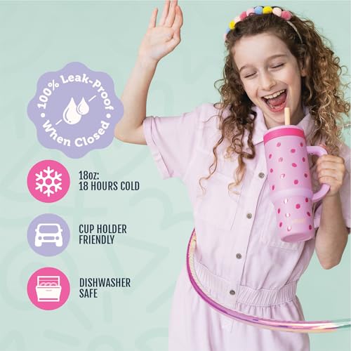 Ello Oasis 18oz Insulated Stainless Steel Kids Tumbler with Straw, Strawberries - color: Strawberries, size: 18 Ounces