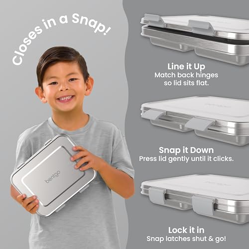 Bentgo Kids Stainless Steel Leak-Resistant Lunch Box - 3-Compartments with Bonus Silicone Container, Durable, Eco-Friendly, Dishwasher Safe, BPA-Free, Ideal for School, Ages 3+ (Silver) - color: Silver