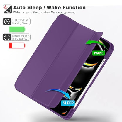 ZryXal iPad Pro 11 Inch Case (M5) 2025/ (M4) 2024 (Model: A2836/A2837/A3006), Trifold Stand Smart Cover with Pencil Holder and Soft TPU Back, Auto Wake/Sleep (Dark Purple) - color: Dark Purple