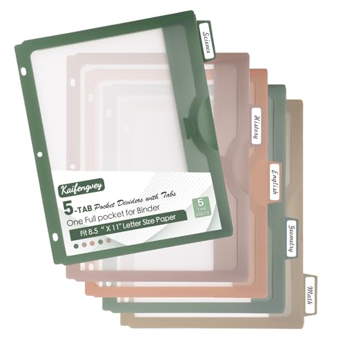 Binder Divider with Tabs One Full Pocke Dividers Letter Size 5 Tab for 3 Ring Binder - color: 5tab-1set Dividers