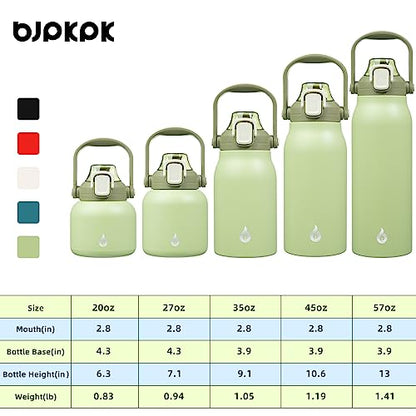 BJPKPK Insulated Water Bottles with Straw, 20 oz Cute Water Bottles with Handle, BPA Free Stainless Steel Metal Jug, Easy Carry Flasks for Men & Women, Light Green - color: 20 ozLight Green, size: 20 Ounces