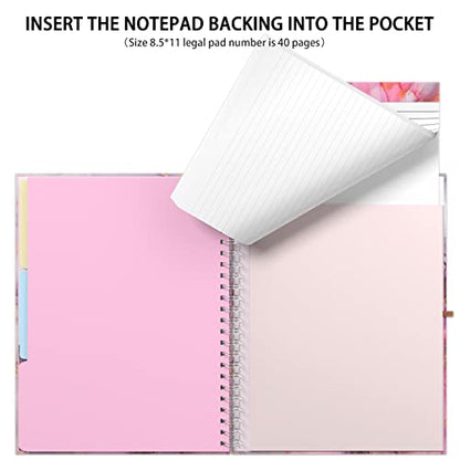 Rimilak Spiral Clipboard Folio with Refillable Lined Notepad, 14.5 x 9.8 in, Hardcover Cover with 5 Interior Pockets, Elastic Band and Pen Loop Series. Cute Stylish Clipfolio, Pink Gold Marble - color: Pink Flow Marble