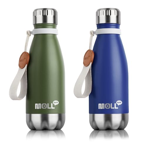 Kids Water Bottle-9 oz Stainless Steel Vacuum Insulated Waters Bottle for Kids for School, Leak Proof Cola Shape Travel Small Water Bottle for Boys (Grass Green-Navy) - color: Grass Green-Navy, size: 9 Ounces