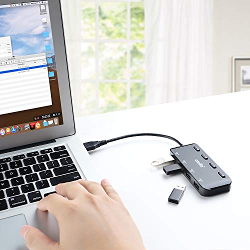 USB 3.0 Hub 4-Port with Individual Switches, Ultra-Slim High-Speed Data Expander, 5Gbps USB Splitter for Laptop, PC, Keyboard, Mouse, Flash Drive – LED Indicators, Plug & Play - size: 0.5 FT