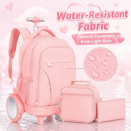 gxtvo Large Wheels & Quiet Glide | Women & Girls Roller Backpack - Water-Resistant Wheeled Bag with Lunch Box for Office, Travel & College - Pink - color: Rolling Backpack Reflective Pink