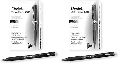 Pentel Twist Erase EXPRESS Automatic Pencil, 0.5mm Lead Size, Black Barrel, Box of 12 (QE415A) (Pack of 2) - color: Black, size: 12 Count (Pack of 2)