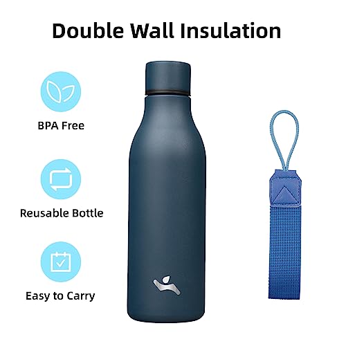 Konokyo Insulated Water Bottle with Strap,18 oz Double Wall Stainless Steel Vacuum Bottles Metal Water Flask,Navy Blue - color: Navy Blue, size: 18 Ounces