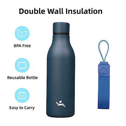 Konokyo Insulated Water Bottle with Strap,18 oz Double Wall Stainless Steel Vacuum Bottles Metal Water Flask,Navy Blue - color: Navy Blue, size: 18 Ounces