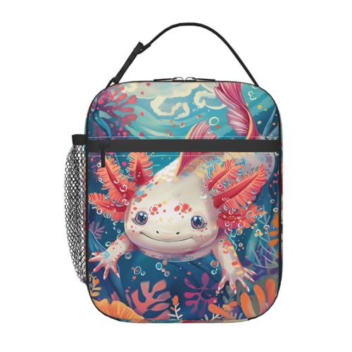 Axolotl Insulated Lunch Box for Women Men Axolotl Lunch Bag for Work,Picnic,Travel,Hiking,Beach or Fishing Polyester Axolotl Lunch Box - color: Axolotl02