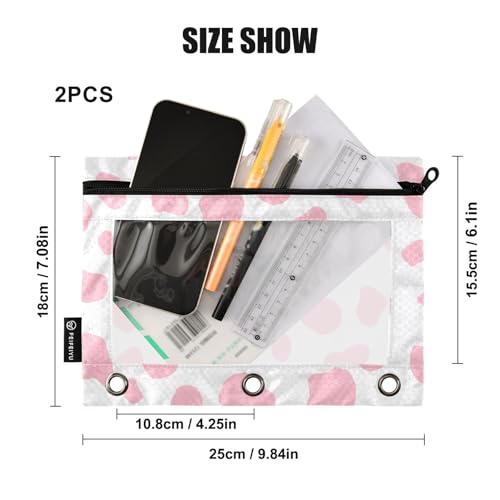 2 Pack 3 Ring Binder Pencil Pouch Pink Cow Pencil Case Pencil Bags with Zipper, Clear PVC Binder Pockets for Office Daily Supplies - color: Color 18