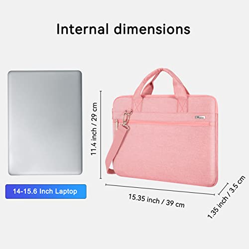 Voova Laptop Bag 15.6 Inch, 360° Protective Computer Case Sleeve Compatible with MacBook Air 15, MacBook Pro 15/16, 15-16” Lenovo Asus Acer Dell Hp, Waterproof Slim Briefcase for Women, Pink - color: Pink, size: 14-15.6 inch