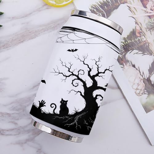 T&H XHome Halloween 10oz Stainless Steel Tumbler with Lid & Straw-Double Wall Vacuum Insulated Travel Mug Evil Cat Bat Wood Grain Water Bottle Coffee Beverage Drinks Cup - size: 10 Ounces