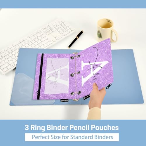 Personalized Pencil Pouch for 3 Ring Binder Lilac Shiny Glitter Custom Pencil Pouches Case Binder Cosmetic Bag 2 Pack for Office School College Supplies - color: Lilac Shiny Glitter