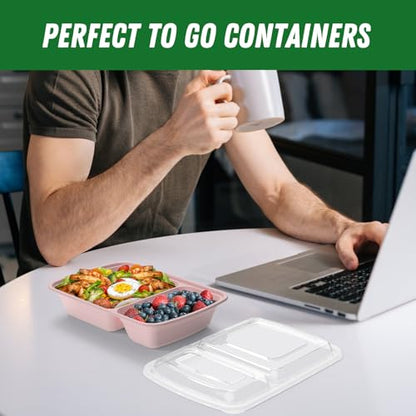 Dealusy 50 Pack (100-Piece) 28 oz Meal Prep Containers Reusable with Lids 2-Compartment, Sturdy Leakproof Food Safe, Microwave Freezer Dishwasher Safe, To Go Take Out Plastic Food Storage, Pink - color: Pink