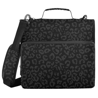 Zipper Binder Bag 3 Ring File Folder Portfolio Organizer Zippered Binder Bags with Strap Fits Laptop Women Men - color: 12-leopard Black