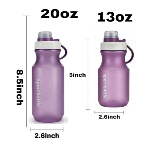 2 PCS Set Small Plastic Water Bottles, Sports Water Bottles with Leak-Proof Lid, Lightweight Reusable Water Bottles for Running,Gym, School, Travel, BPA Free,Leak Proof (Purple(13oz+20oz) - color: Purple(13oz+20oz）