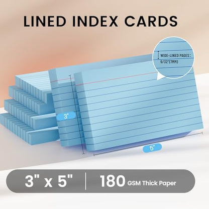 Index Cards 3x5 Inch, 300sheets, Flash Cards,Ruled Lined Blue Note Cards Paper For Studying, Schools Supplies, College, Office And Home Organization, Note Taking Supplies - color: Blue