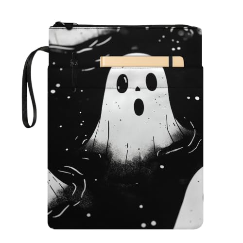 Padded Book Sleeve with Zipper & Front Pocket, Fabric Book Cover | Gothic Black White Ghost11.4"x8.7" Washable Canvas Pouch for Hardcovers, Tablets & Reading Accessories - color: Gothic Black White Ghost