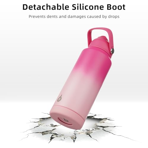 BJPKPK Insulated Water Bottle with Straw Lid, 18oz Thermo Water Bottles with Soft Nozzle, Flex Handle & Non-slip Boot, BPA Free Leak Proof Stainless Steel Metal Thermo, Tumblers, Cups,Cherry - color: Cherry, size: 18 Ounces