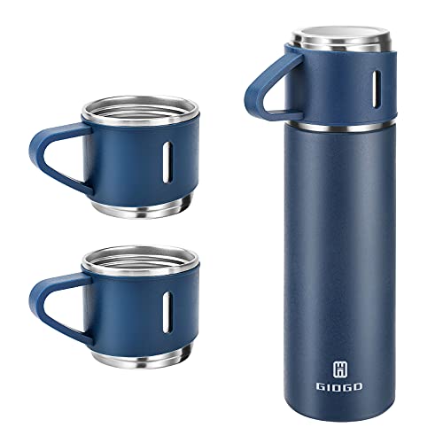 Stainless Steel Thermo 500ml/16.9oz Vacuum Insulated Bottle with Cup for Coffee Hot drink and Cold drink water flask.(Blue,Set) - color: Blue (Set), size: 16.9 Ounces