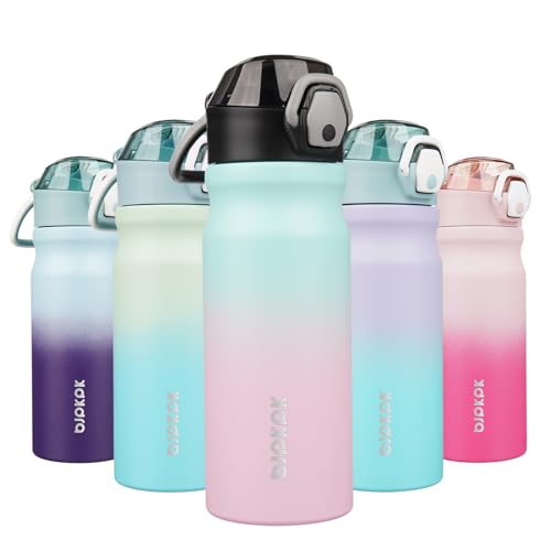 BJPKPK 18oz Insulated Water Bottle with Straw Stainless Steel Double Wall Water Bottles BPA Free Leak Proof Thermal Flask with Lockable Flip Lid and Soft Silicone Spout,Bubble Gum - color: A-Bubble Gum, size: 18 Ounces