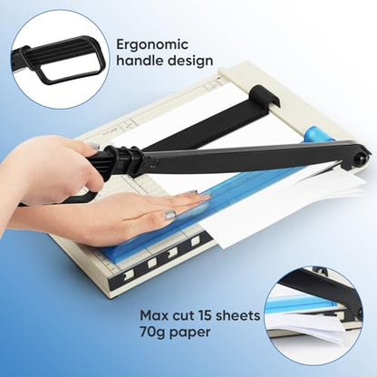 12" Guillotine Paper Cutter, A4 Paper Cutter, Heavy Duty 12-Sheet Capacity Trimmer with Corner Rounder for Cardstock, Photos, Scrapbooking, Crafts, Laminating, Cardboard, Labels & Coupons
