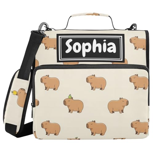 Capybara Beige Print Custom Zipper Binder Bag 3 Ring with Shoulder Strap & Handle Personalized Binder Bag Expandable File Folder for School - color: Multi-capybara Beige