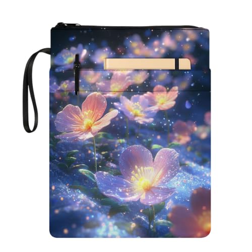 Padded Book Sleeve with Zipper & Front Pocket, Fabric Book Cover | Galaxy Cosmic Glowing Flower11.4"x8.7" Washable Canvas Pouch for Hardcovers, Tablets & Reading Accessories - color: Galaxy Cosmic Glowing Flower