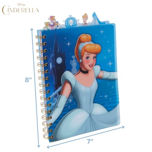 Disney Princess Cinderella Tab Journal, Spiral Notebook, Dividers, 8x7 Inch | Cinderella Vinyl Cover, 4 Tab Dividers, 96 Lined Pages, Disney Journal Notebook for School, Office, Work, Gifts, Girls, Cute - style: Cinderella