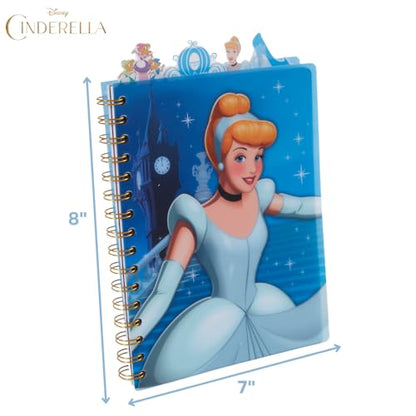 Disney Princess Cinderella Tab Journal, Spiral Notebook, Dividers, 8x7 Inch | Cinderella Vinyl Cover, 4 Tab Dividers, 96 Lined Pages, Disney Journal Notebook for School, Office, Work, Gifts, Girls, Cute - style: Cinderella