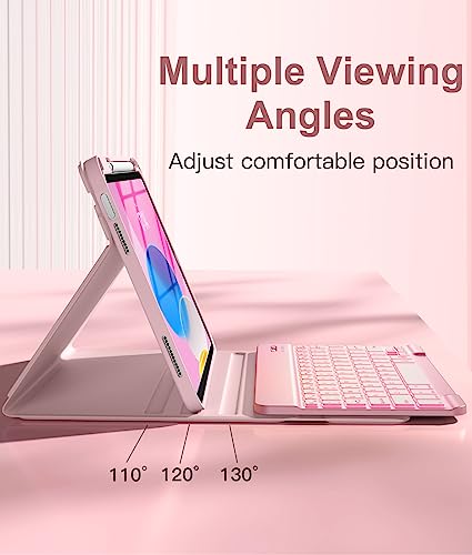 Hamile for iPad 11th 10th Generation Case with Keyboard - 7 Colors Backlit Wireless Detachable Folio Keyboard Cover with Pencil Holder for iPad 11-inch A16 2025 10th Gen 10.9 Inch 2022 (Light Pink) - color: Light Pink