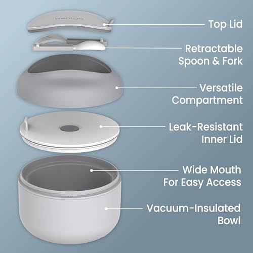Bentgo Bowl - Insulated Leak-Resistant Bowl with Snack Compartment, Collapsible Utensils and Improved Easy-Grip Design for On-the-Go - Holds Soup, Rice, Cereal & More - BPA-Free, 21.2 oz (Gray) - color: Gray