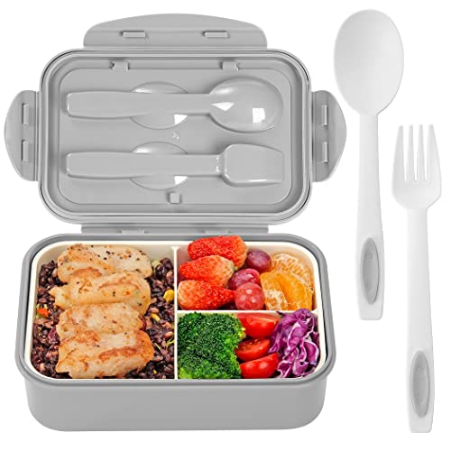 LOVINA Bento Boxes for Adults - 1100 ML Bento Lunch Box Container For Kids With Spoon & Fork - Durable Perfect Size for On-the-Go Meal, BPA-Free and Food-Safe Materials(Grey) - color: Gray