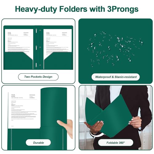 Two Pocket Folders with Prongs, LAYZZ 60 Pack Poly Plastic Folders, Heavy Duty Plastic Folders with Pockets and Prongs, Letter Size, for Offices and Schools (Green) - color: Green