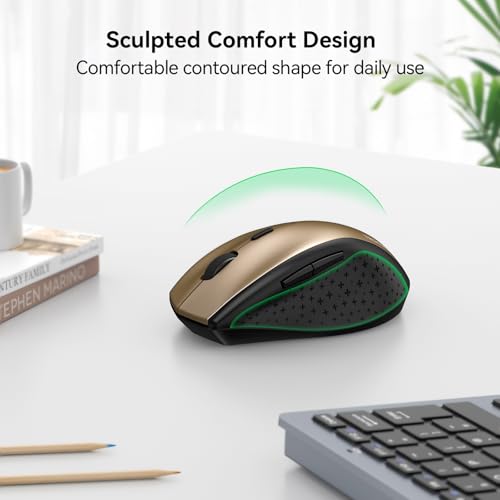 TECKNET Wireless Mouse, 2.4G USB Computer Mouse with 6-Level Adjustable 4800 DPI, 30 Months Battery, Ergonomic Grips, 6 Buttons Portable for PC, Chromebook, Mac - Gold Black - color: Gold