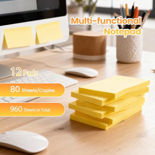 960 Sheets 3 in x 5 in Large Sticky Notes, 76 x 127 mm 6 Pads Assorted Self-Stick Pads for Notebook,Office,School and Home,80 Sheets/Pad (12 Pads Yellow) - style: 12 Pads Yellow