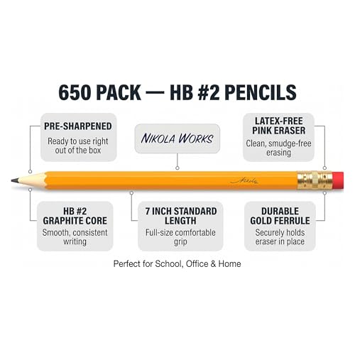 650-Count #2 HB Pre-Sharpened Pencils with Erasers, Yellow