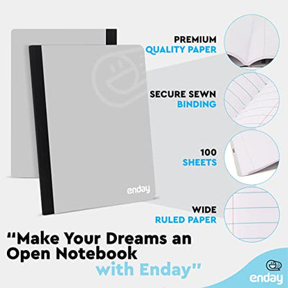 Enday Composition Notebooks Wide Ruled Paper, Grey Hard Cover Composition Notebook, Premium Lined Composition Books, 100 Sheets Ruled Notebook - color: Grey, style: Wide-Ruled
