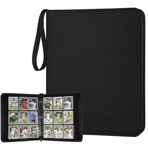 GERMUN 3 Ring 9 Pocket Zipper Card Binder, 720 Double Sided Standard PU Trading Card Album Folder for TCG & Sports Cards, Not Fit Top Loaders (Diamond Black) - color: 9 Pocket 720 Diamond Black
