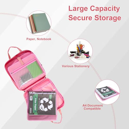 Zipper Binder with Multi Pockets, 500 Sheet Capacity, Pink - color: Pink