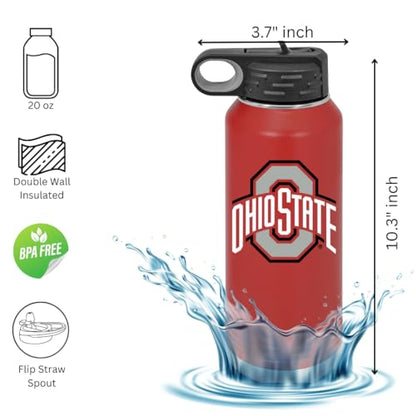 Ohio State University 32oz Stainless Steel Double Walled Red Beverage Bottle with Flip Straw Spout- College Gear for Playoff Season – For Office, Home or Auto – Show your Buckeye Pride - style: Ohio State / Red