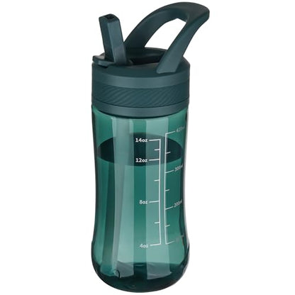 14oz Clear Kids Water Bottle with Straw Lid, BPA-Free Tritan, Measurement Scale, Sturdy Handle Wide Mouth Leak-proof Reusable Plastic Bottle for Boy& Girls, Back to School(Dark Green) - color: Dark Green